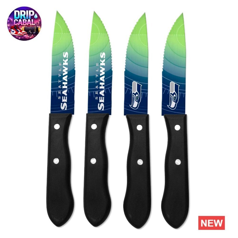 Stainless Steel Steak Knives Set Serrated Blades Sports Team Licensed Kitchen